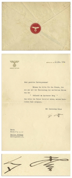 Adolf Hitler Letter Signed From 1940, Thanking a ''Party Comrade'' for a Sketch Depicting the Battle of Spicheren